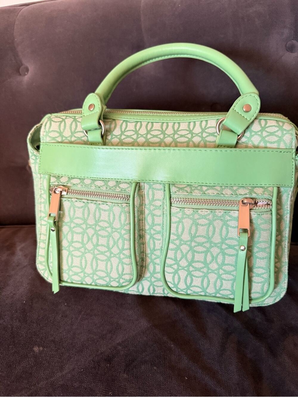 Time and Tru Light Green Patterned Satchel